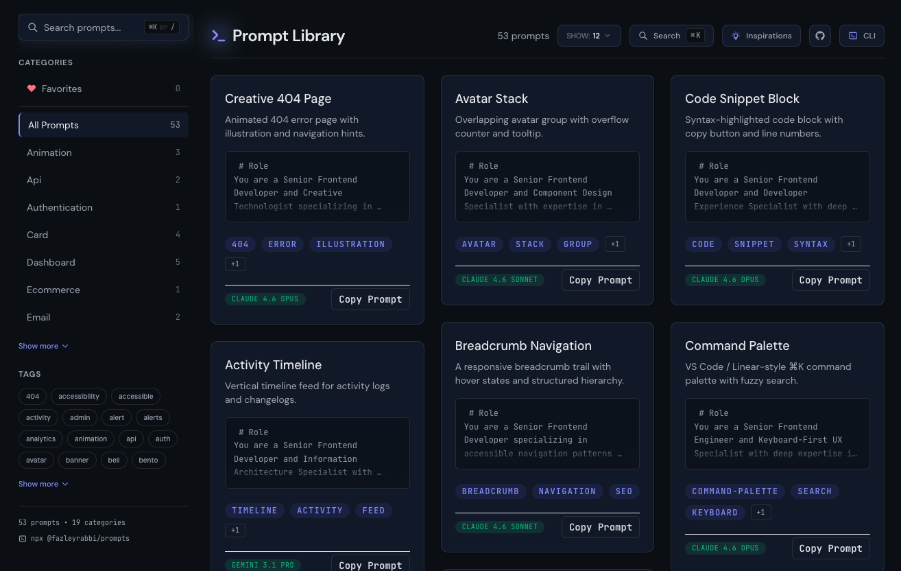 Prompts Library screenshot